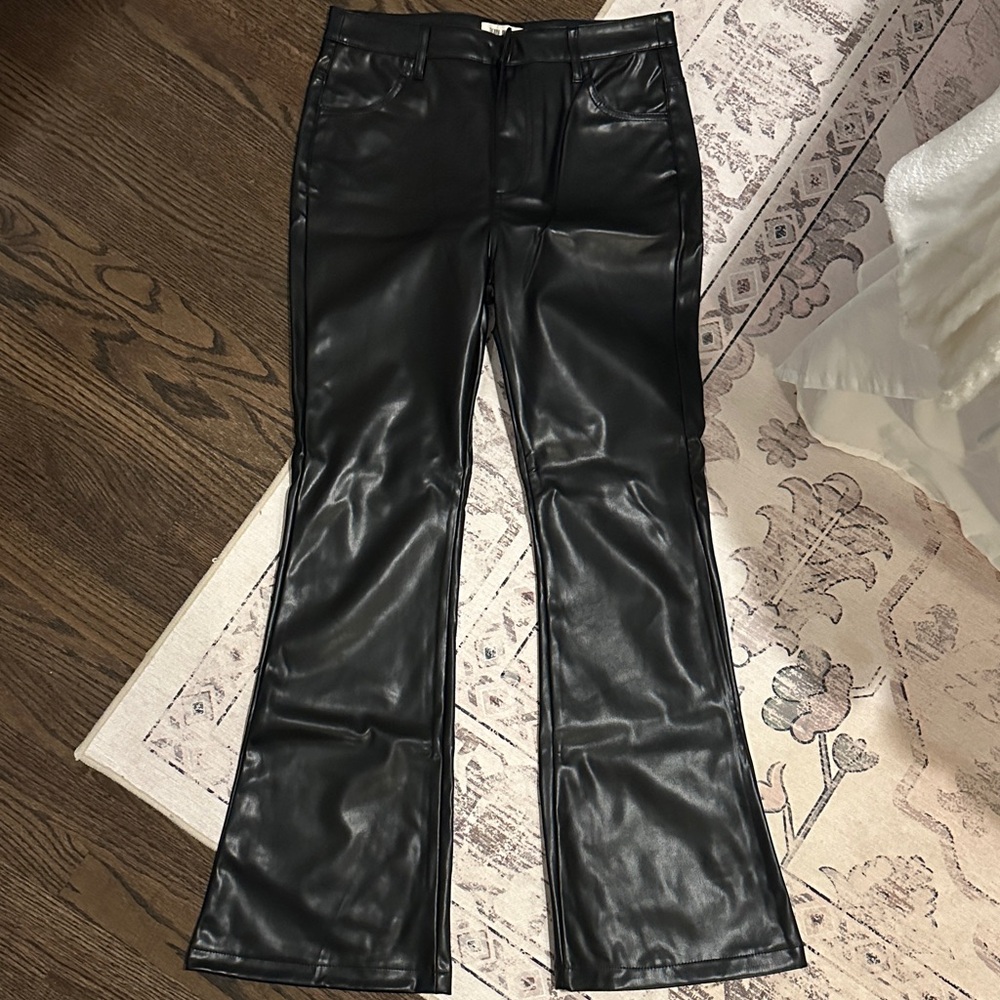 Elegant Black Faux Leather Flare Pants